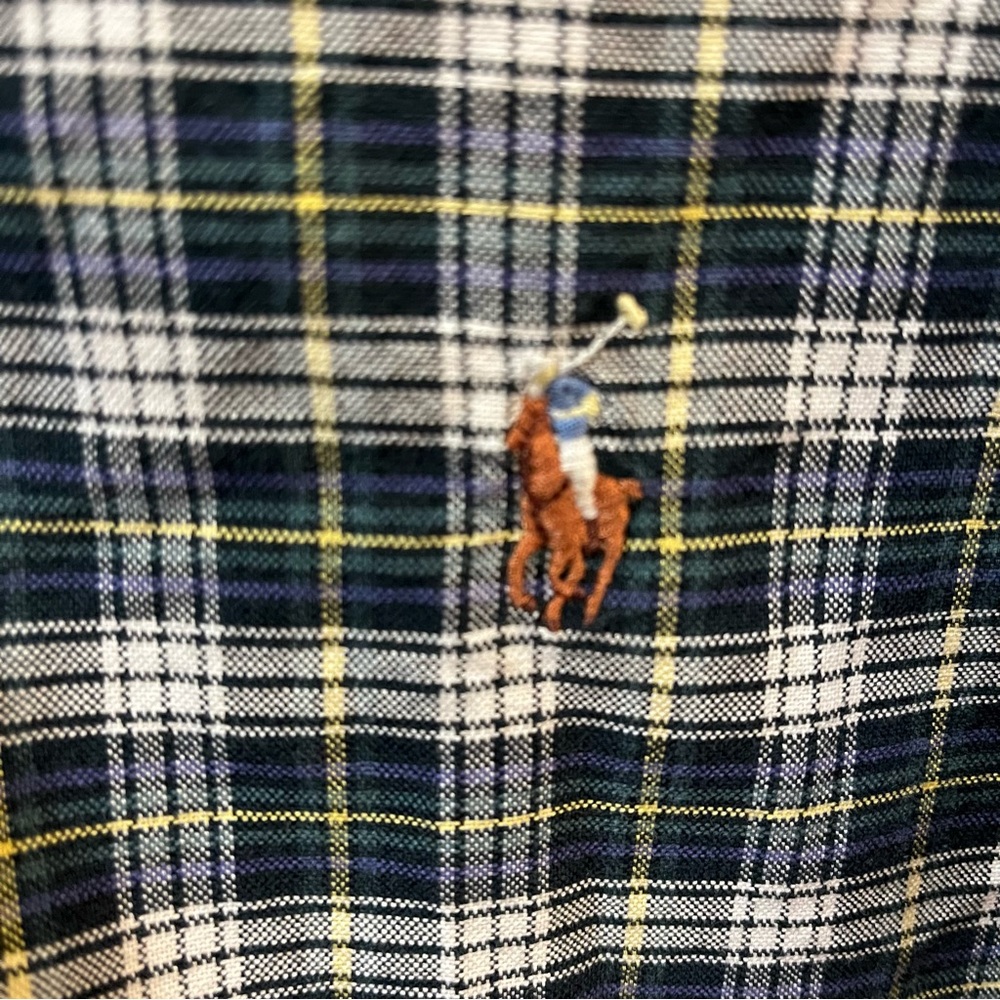 Men’s Ralph Lauren Plaid Blue Green Button Down Flesh Pony XL - Picture 2 of 4